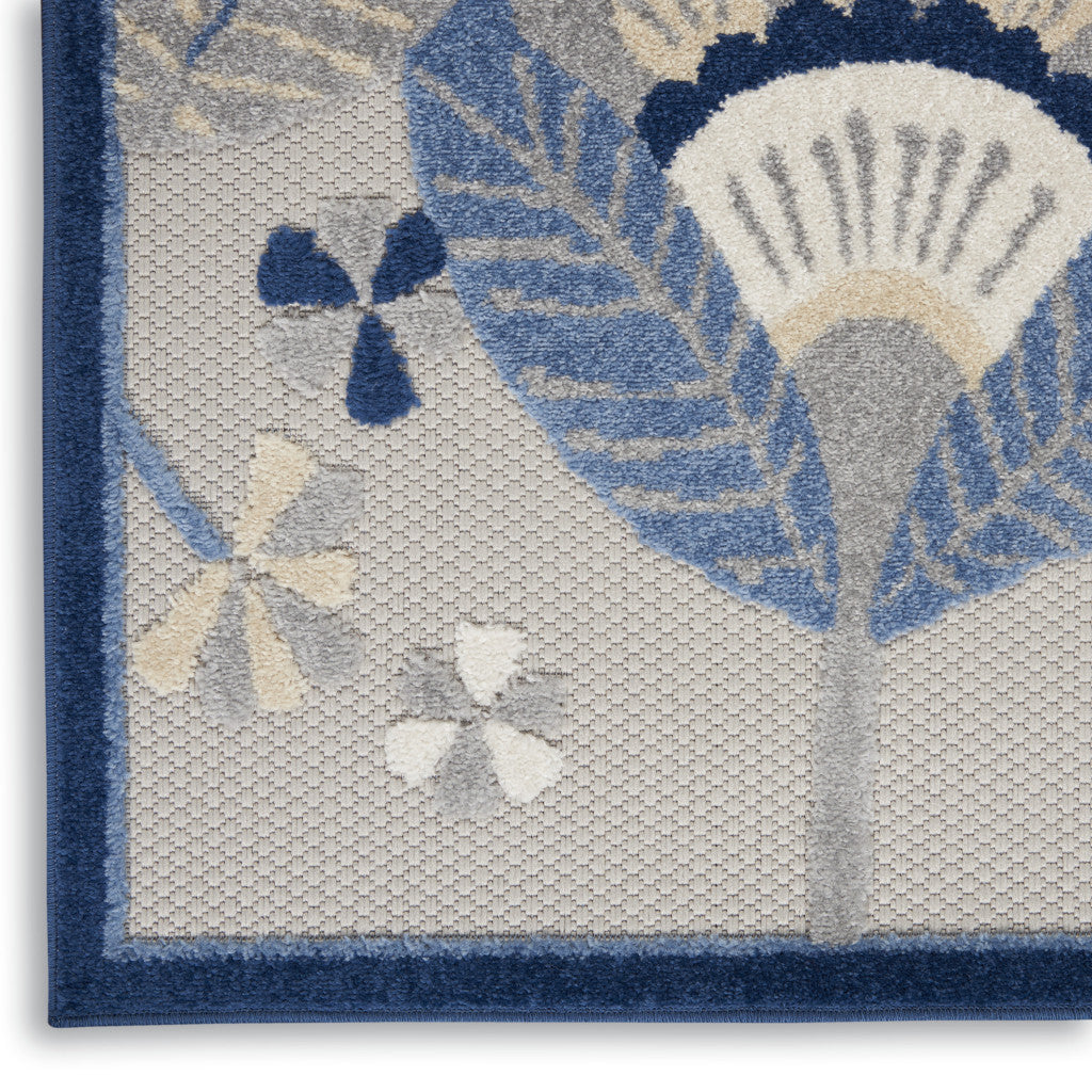 6' Blue And Gray Indoor Outdoor Runner Rug - Outdoor