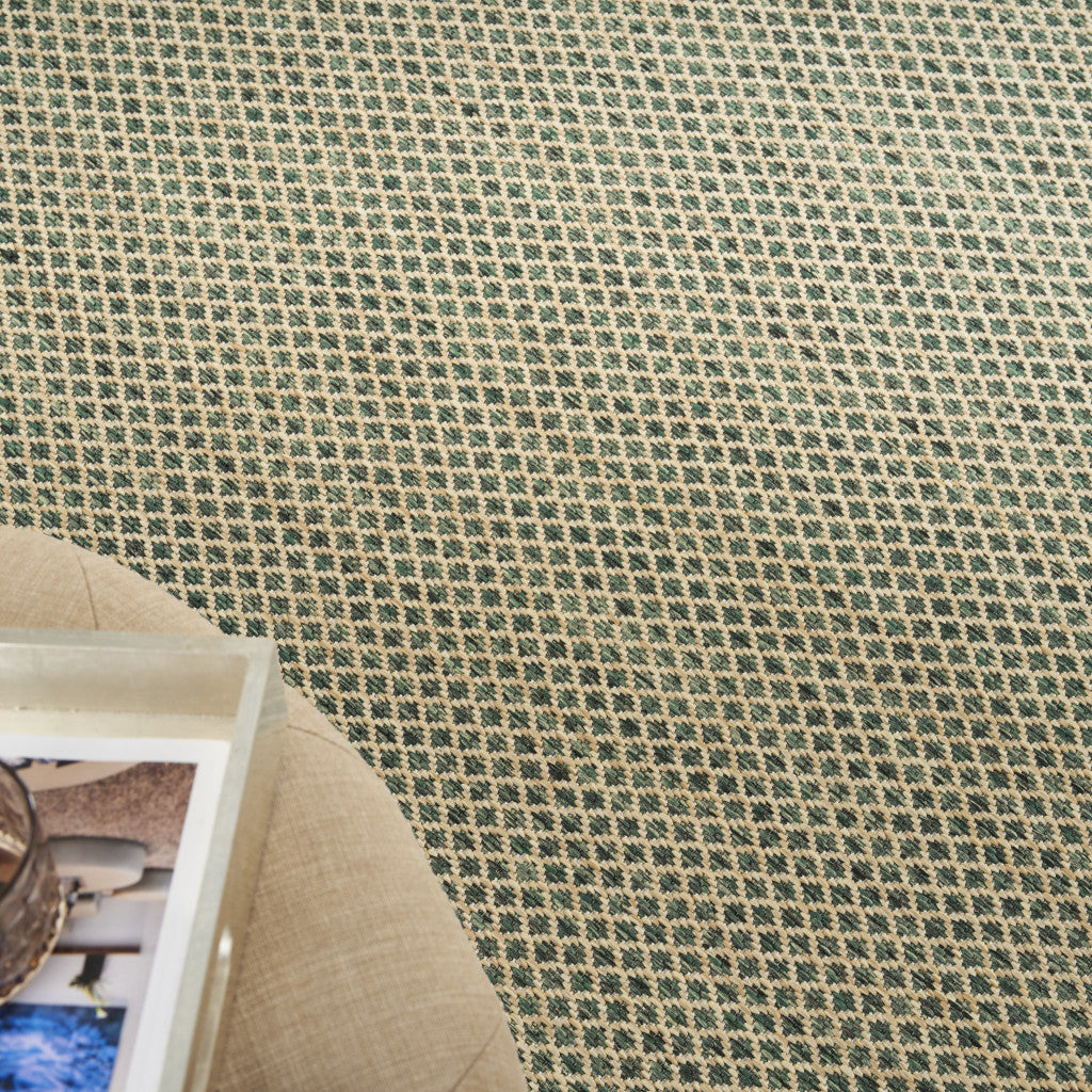 6' X 9' Green And Taupe Geometric Indoor Outdoor Area Rug