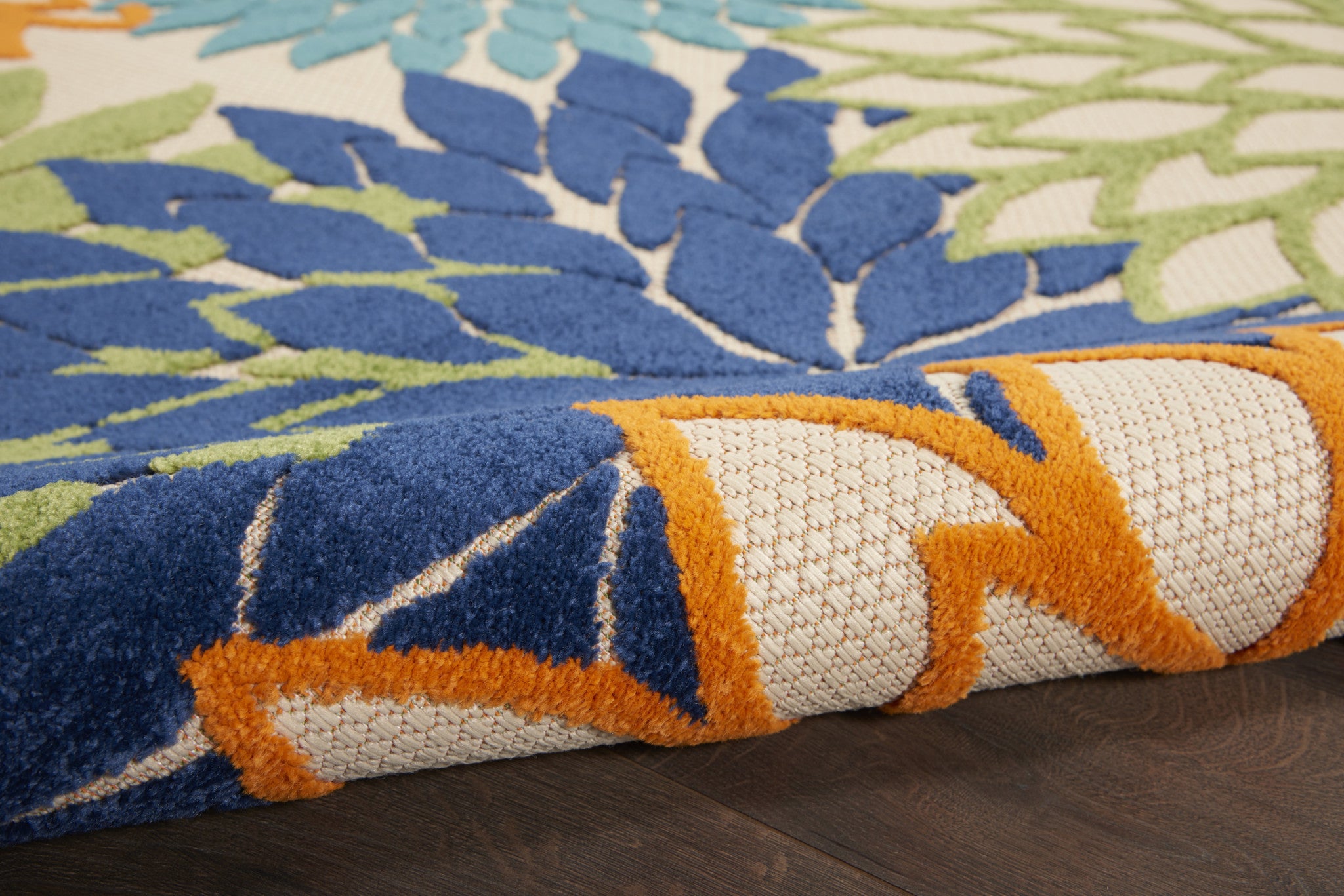 10' Ivory And Blue Indoor Outdoor Area Rug - Outdoor