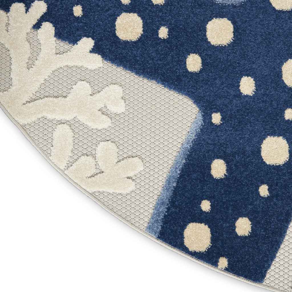 5' Blue And Gray Round Indoor Outdoor Area Rug