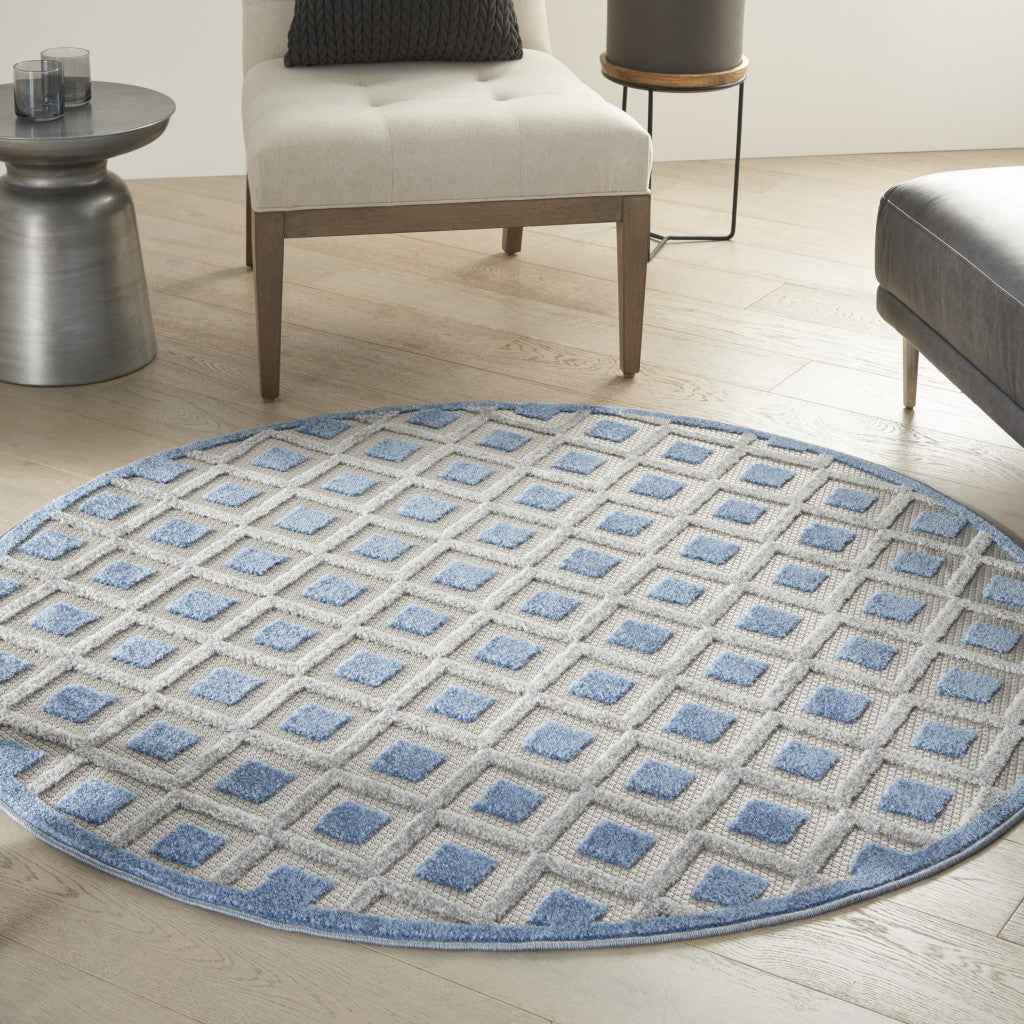 5' Blue And Gray Round Indoor Outdoor Area Rug