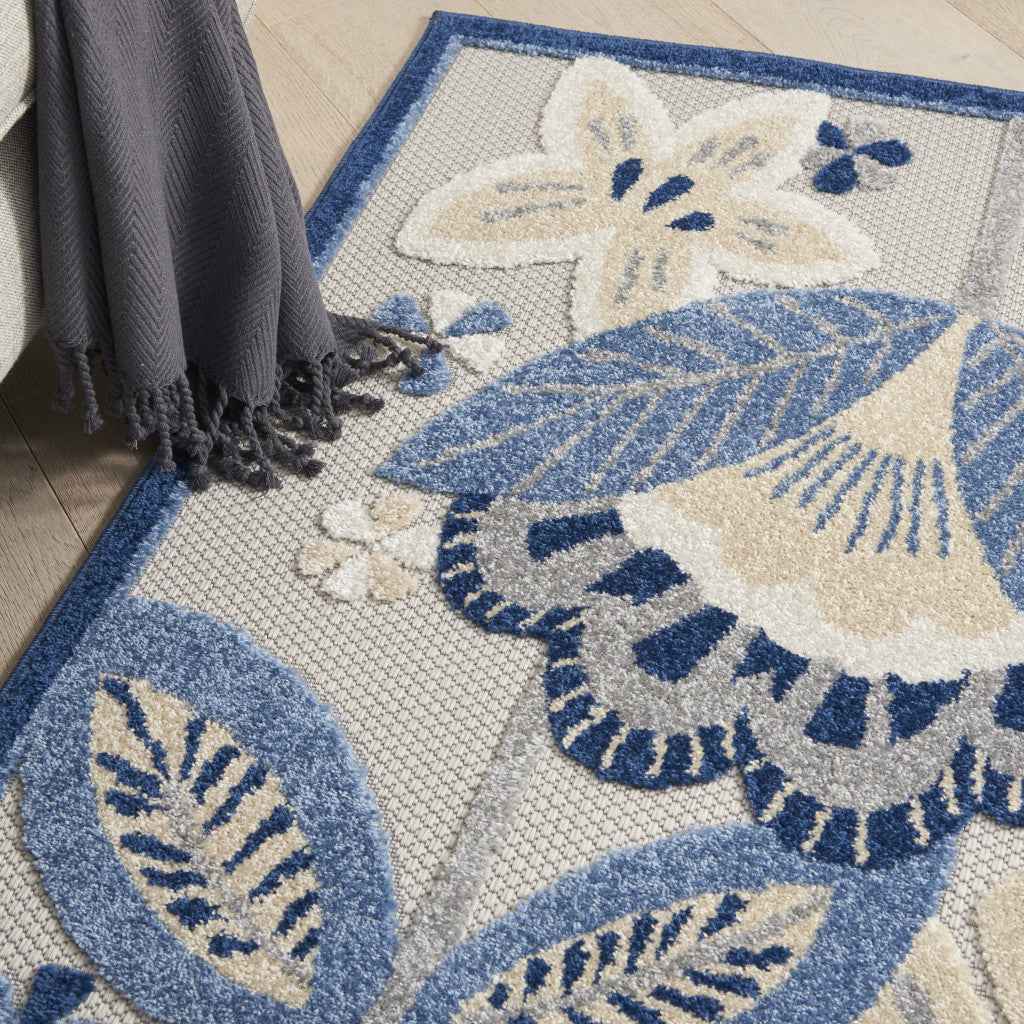 4' X 6' Blue And Gray Indoor Outdoor Area Rug