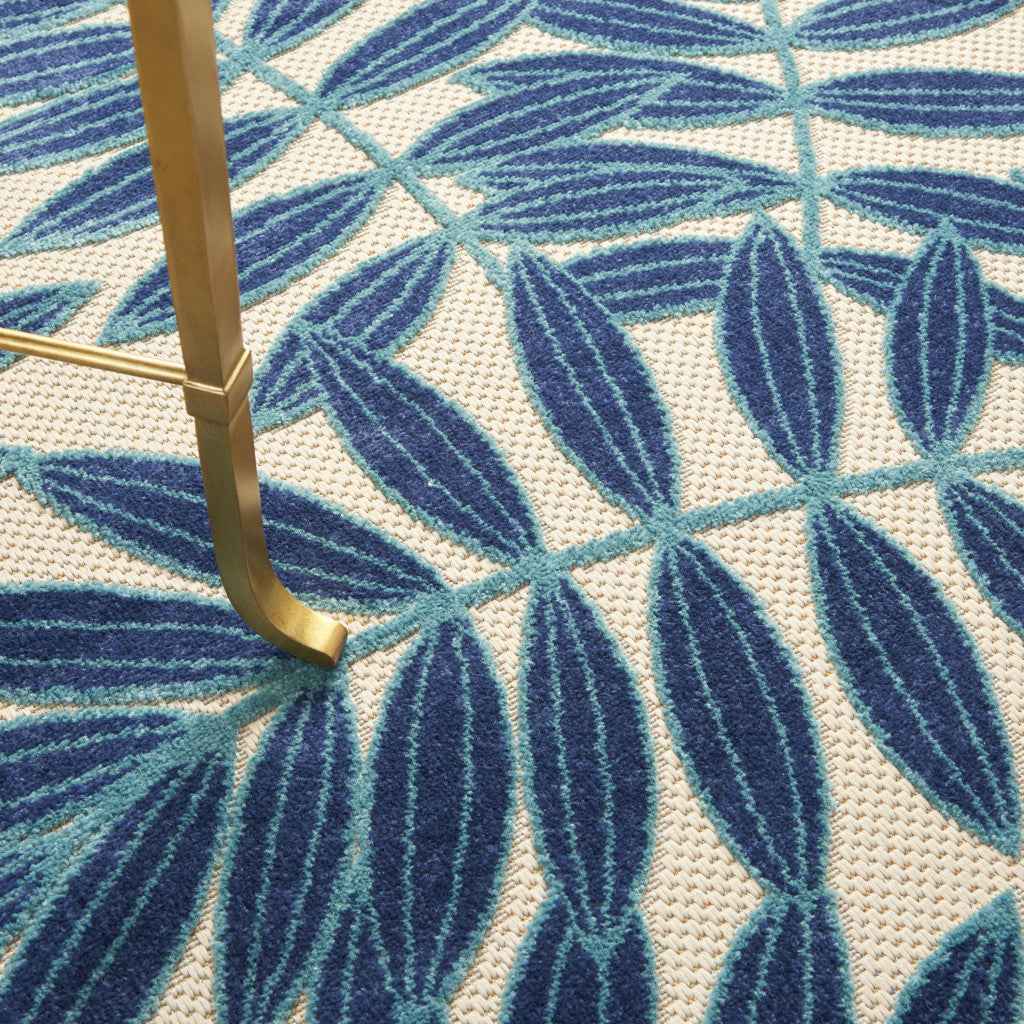 5' X 5' Blue And Ivory Round Floral Indoor Outdoor Area Rug