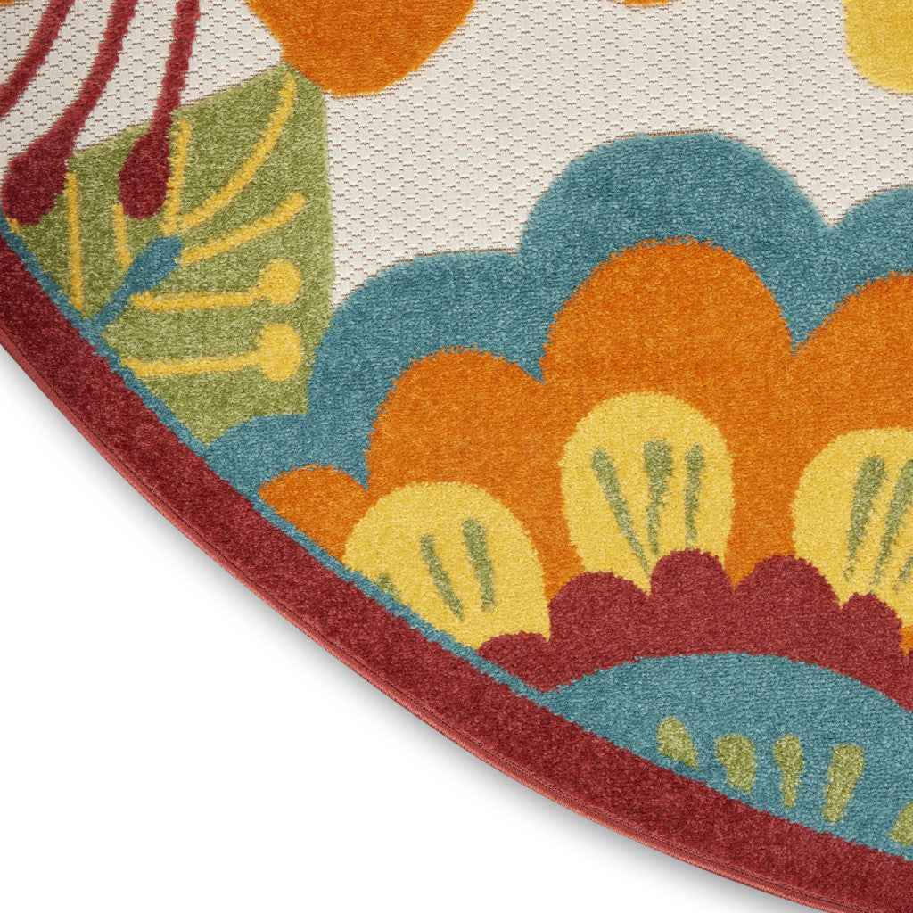 4' Yellow And Ivory Round Indoor Outdoor Area Rug