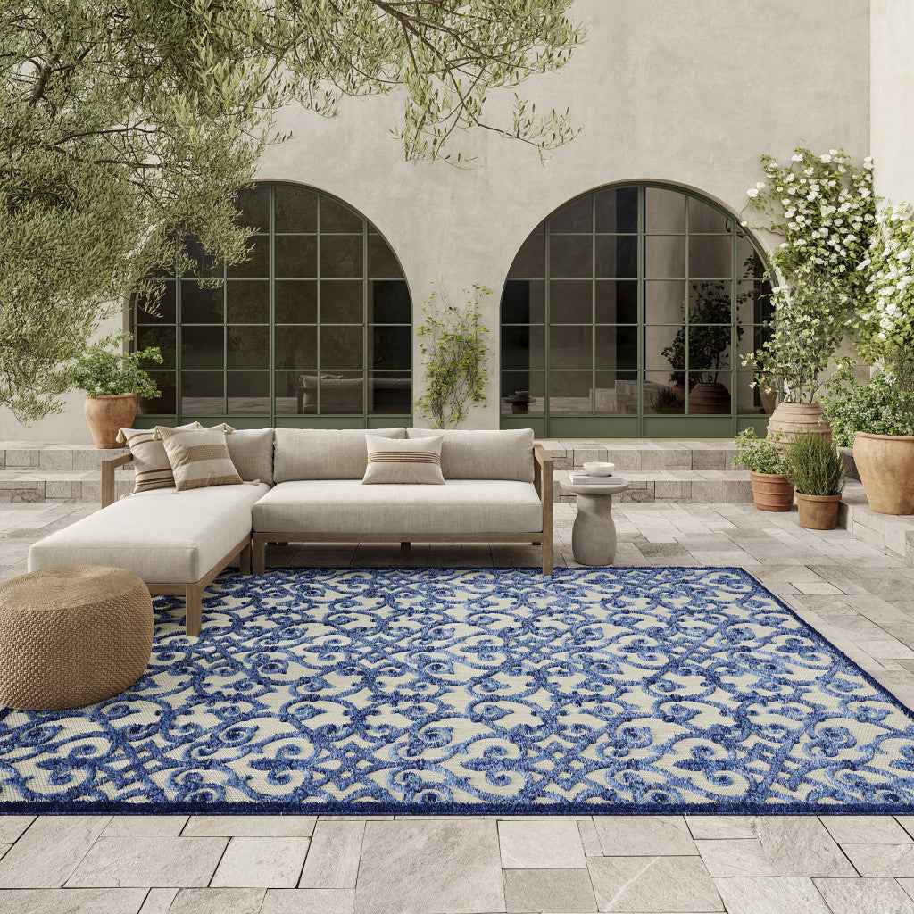 8' X 11' Blue And Gray Indoor Outdoor Area Rug