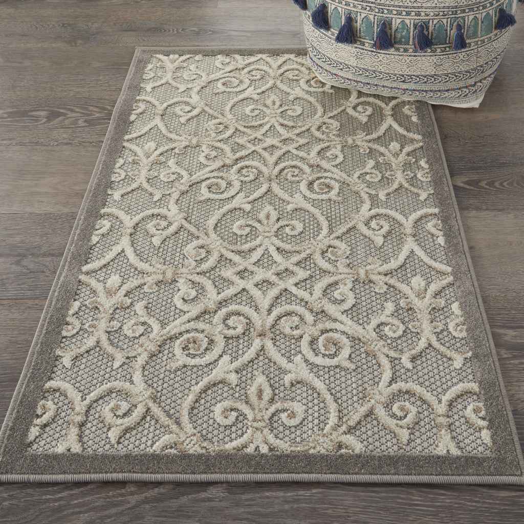3' X 4' Gray And Ivory Indoor Outdoor Area Rug