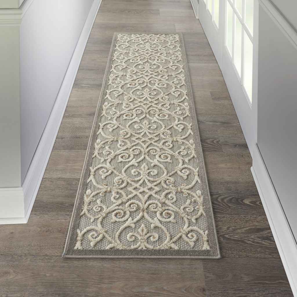 8' Gray And Ivory Indoor Outdoor Area Rug