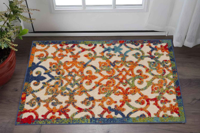 3' X 4' Ivory And Blue Indoor Outdoor Area Rug