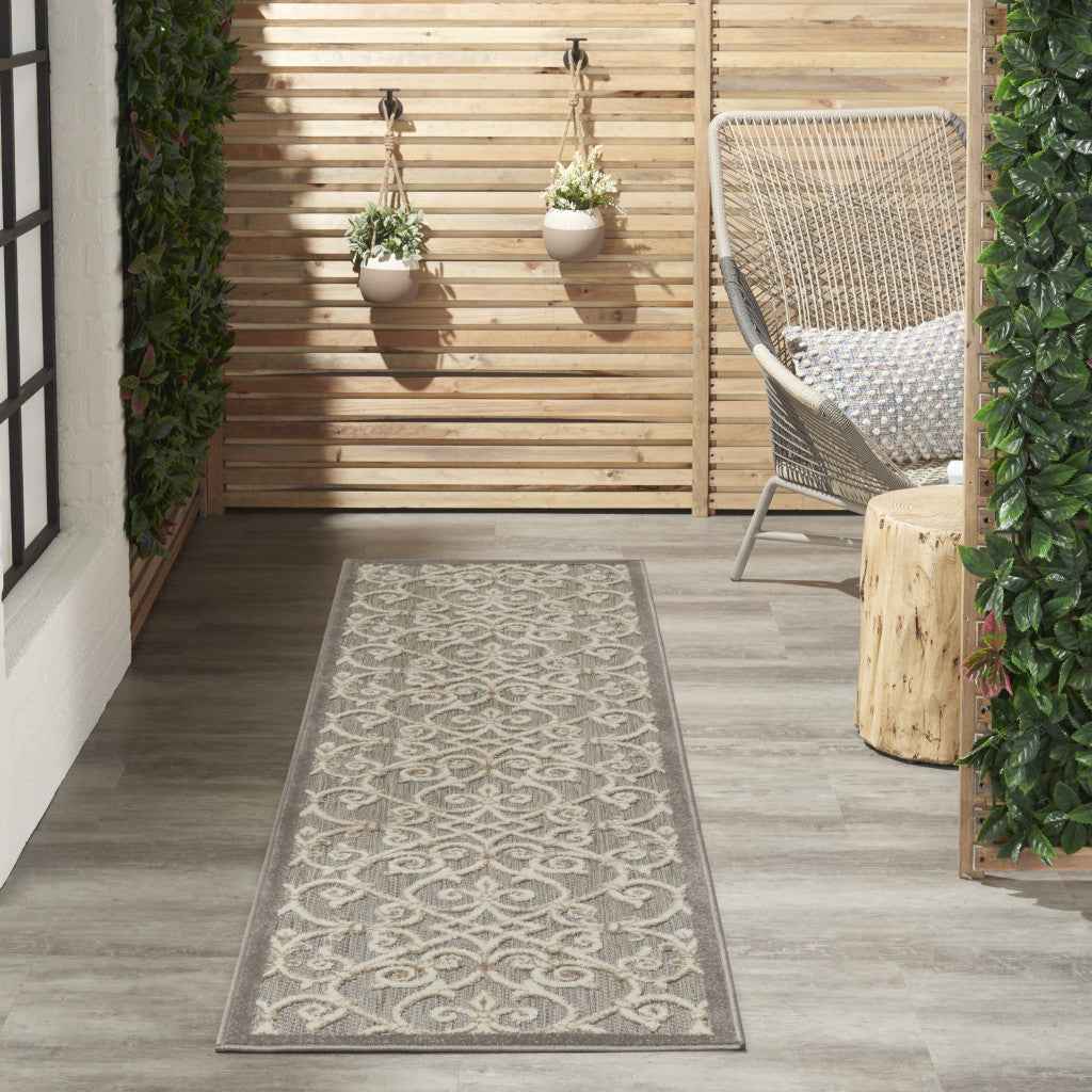8' Gray And Ivory Indoor Outdoor Area Rug