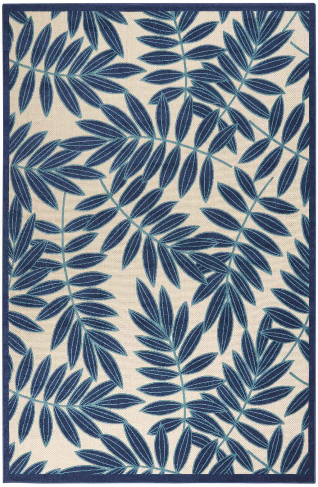 6' X 9' Blue And Ivory Floral Indoor Outdoor Area Rug