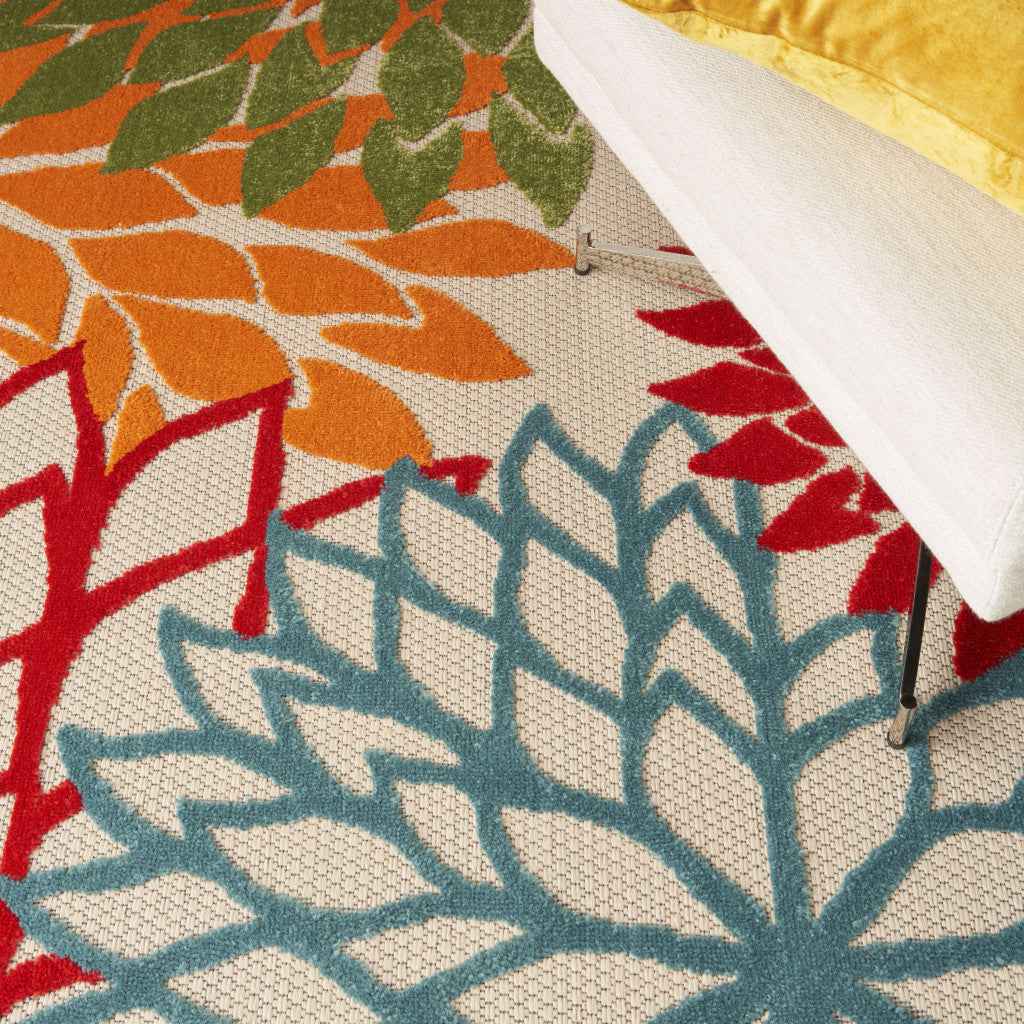 5' Green Orange and Red Indoor Outdoor Area Rug