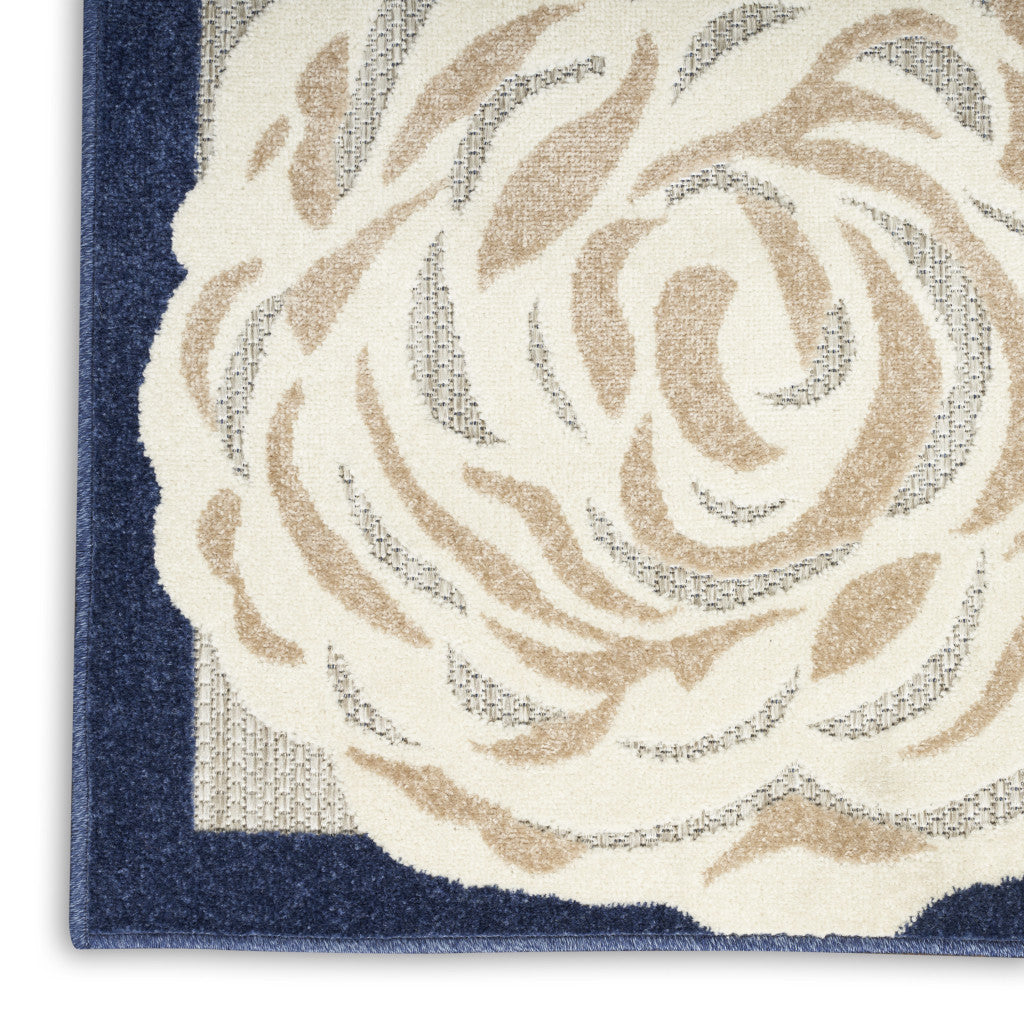 3' X 4' Blue and Gray Floral Indoor Outdoor Area Rug - Outdoor