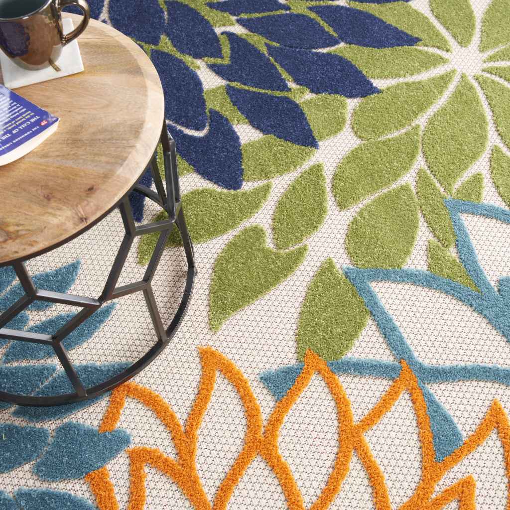 10' Blue And Green Round Indoor Outdoor Area Rug