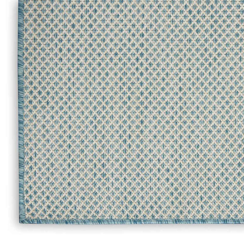 8' Aqua And Ivory Square Indoor Outdoor Area Rug