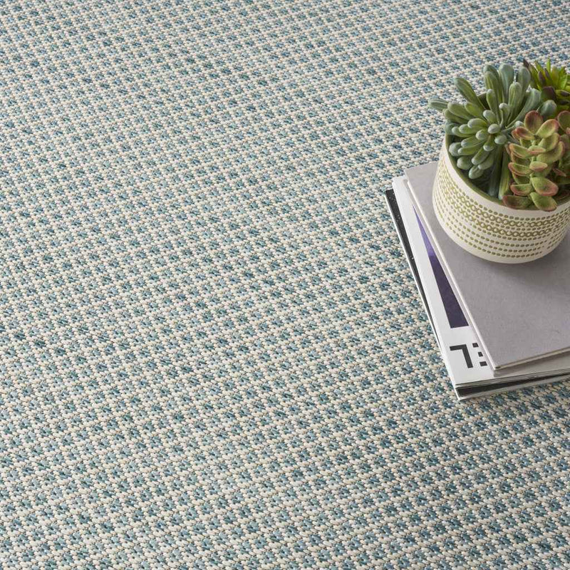 8' Aqua And Ivory Square Indoor Outdoor Area Rug