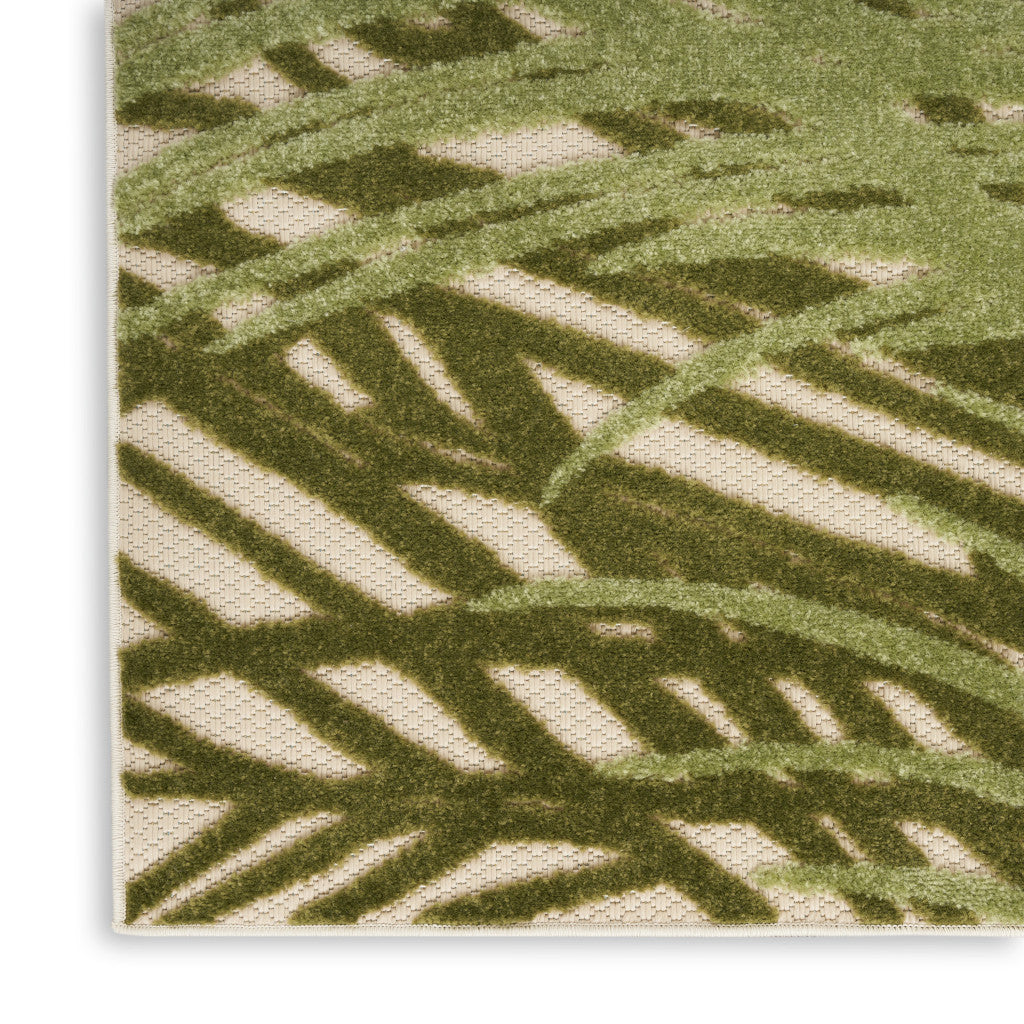 6' X 9' Ivory And Green Palm Leaf Indoor Outdoor Area Rug - Outdoor