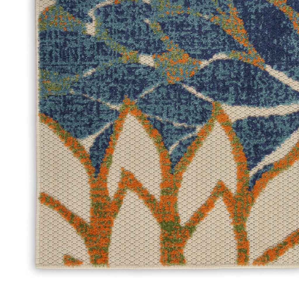 6' Blue Green And Orange Floral Indoor Outdoor Runner Rug