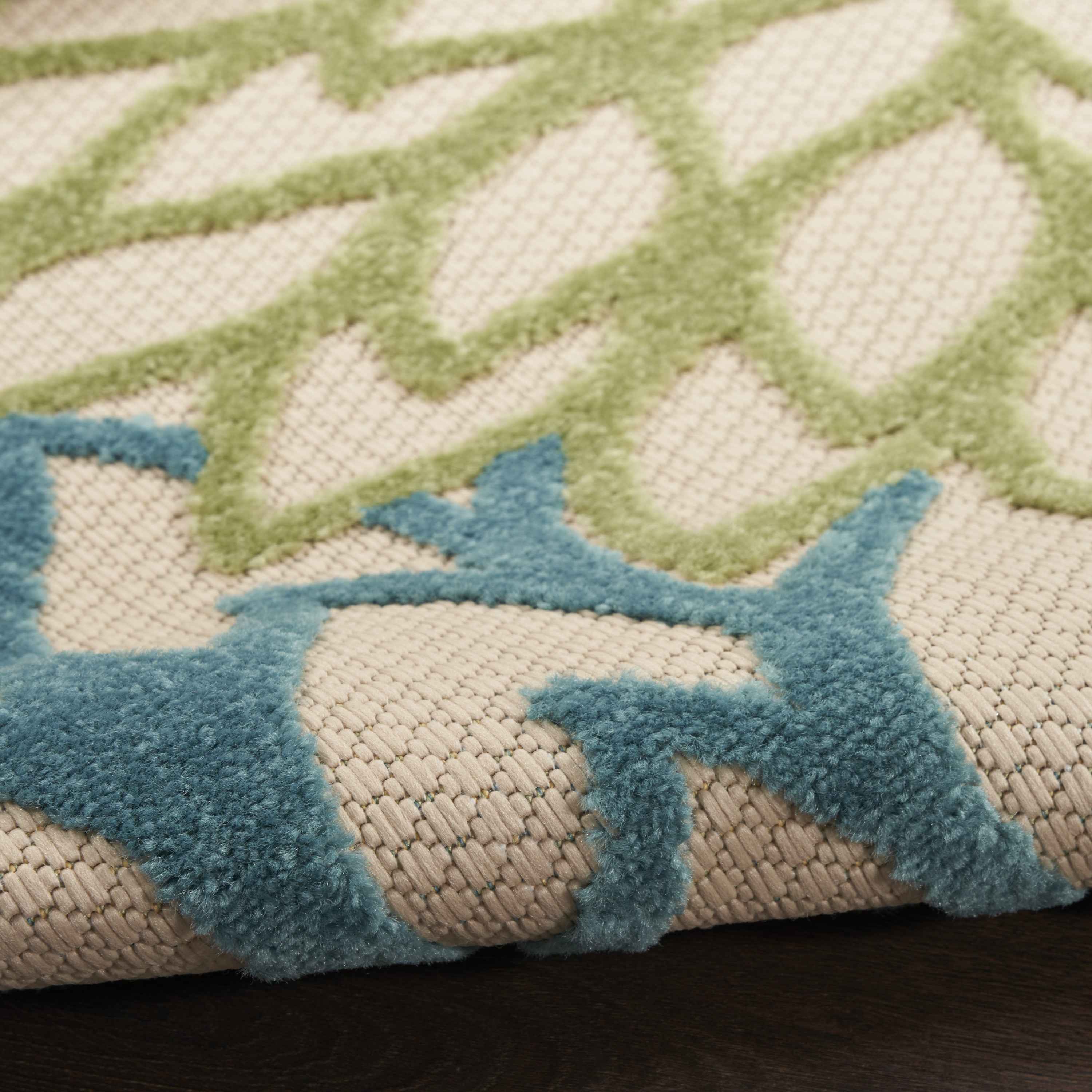 6' Dark Green Yellow And Blue Floral Indoor Outdoor Runner Rug