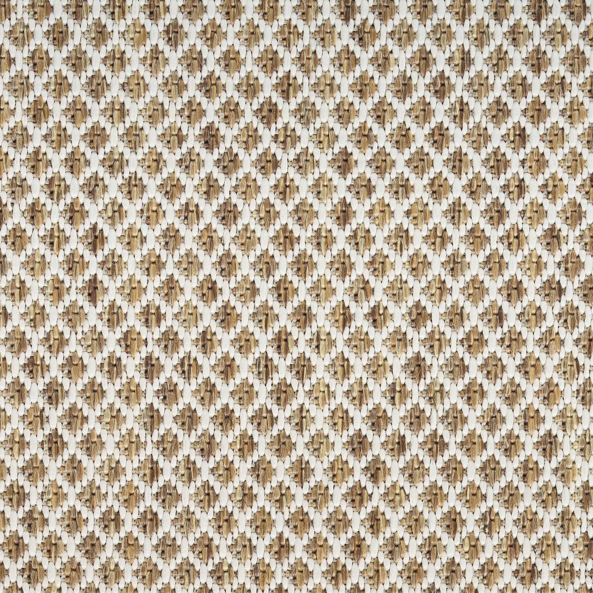 Natural and ivory geometric area rug top view with dense diamond texture
