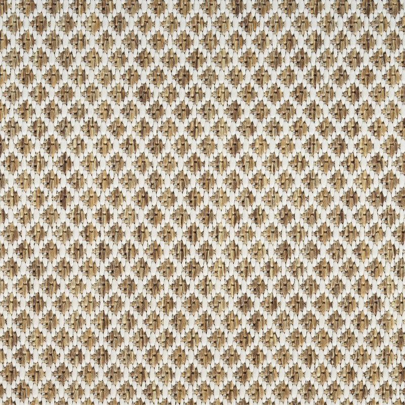 Natural and ivory geometric area rug top view with dense diamond texture