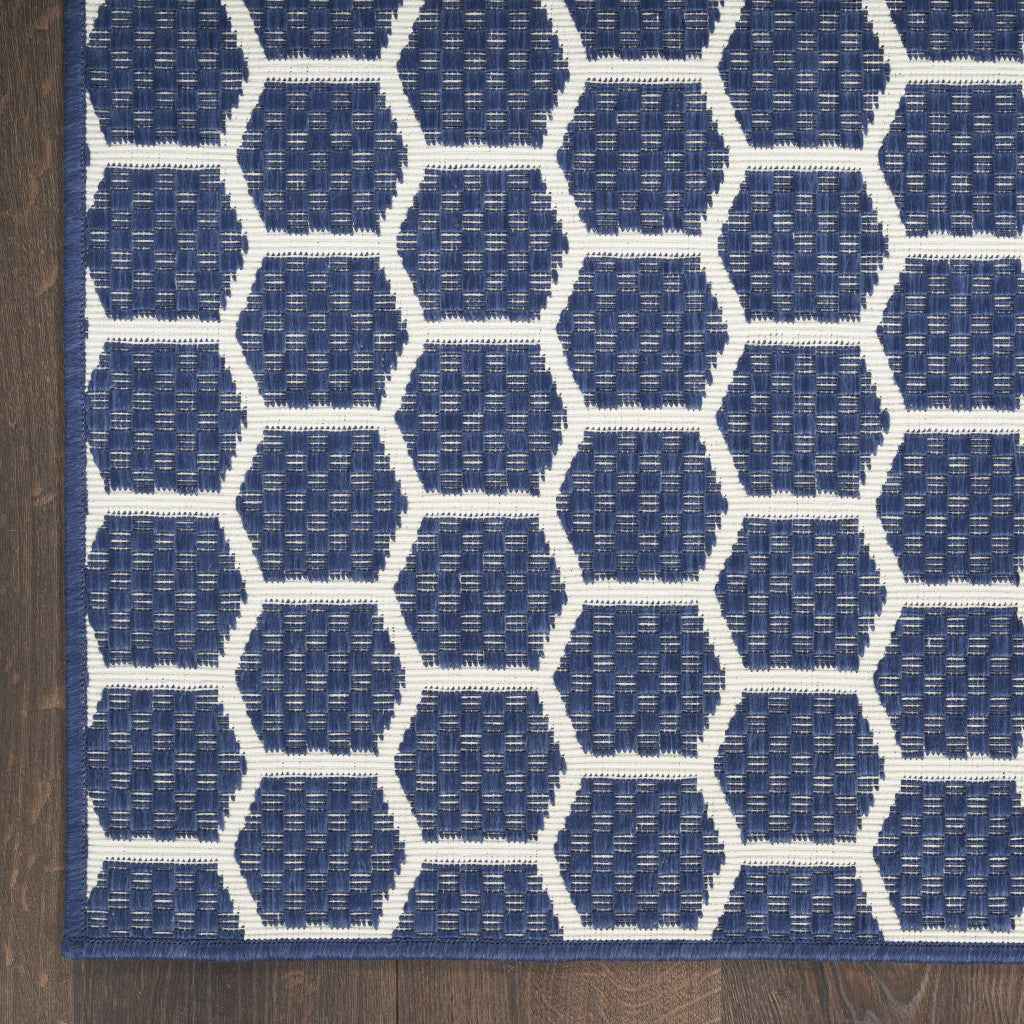4' X 6' Navy Blue And Ivory Geometric Indoor Outdoor Area Rug