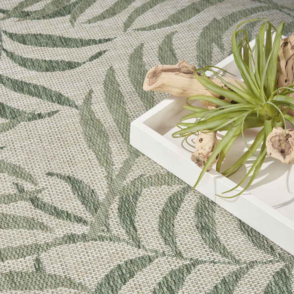 3' X 5' Ivory And Green Palm Leaf Indoor Outdoor Area Rug