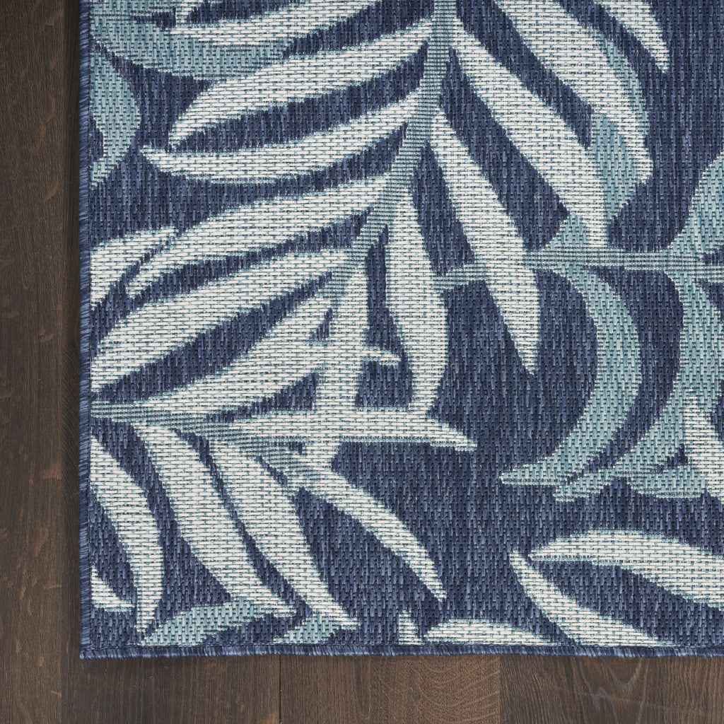 3' X 5' Navy Blue And Ivory Palm Leaf Indoor Outdoor Area Rug