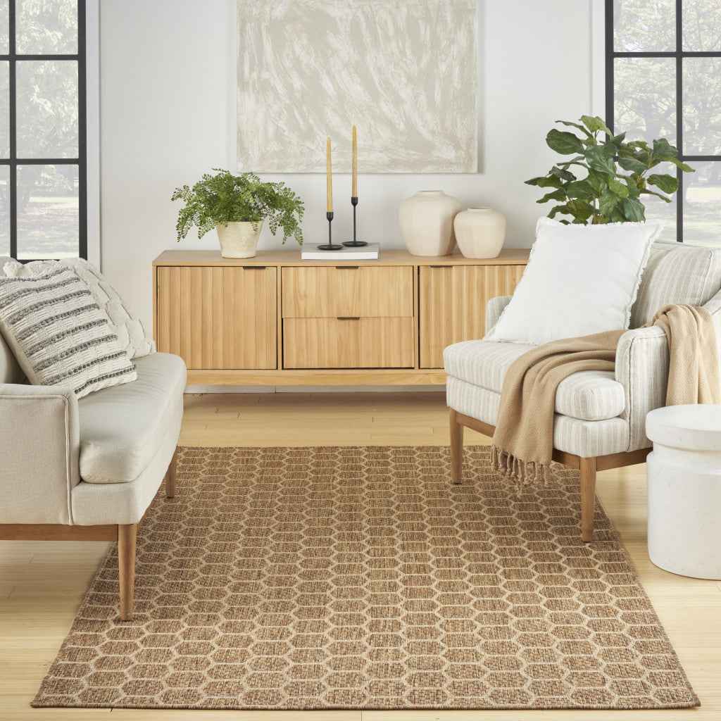 4' X 6' Natural And Beige Geometric Indoor Outdoor Area Rug