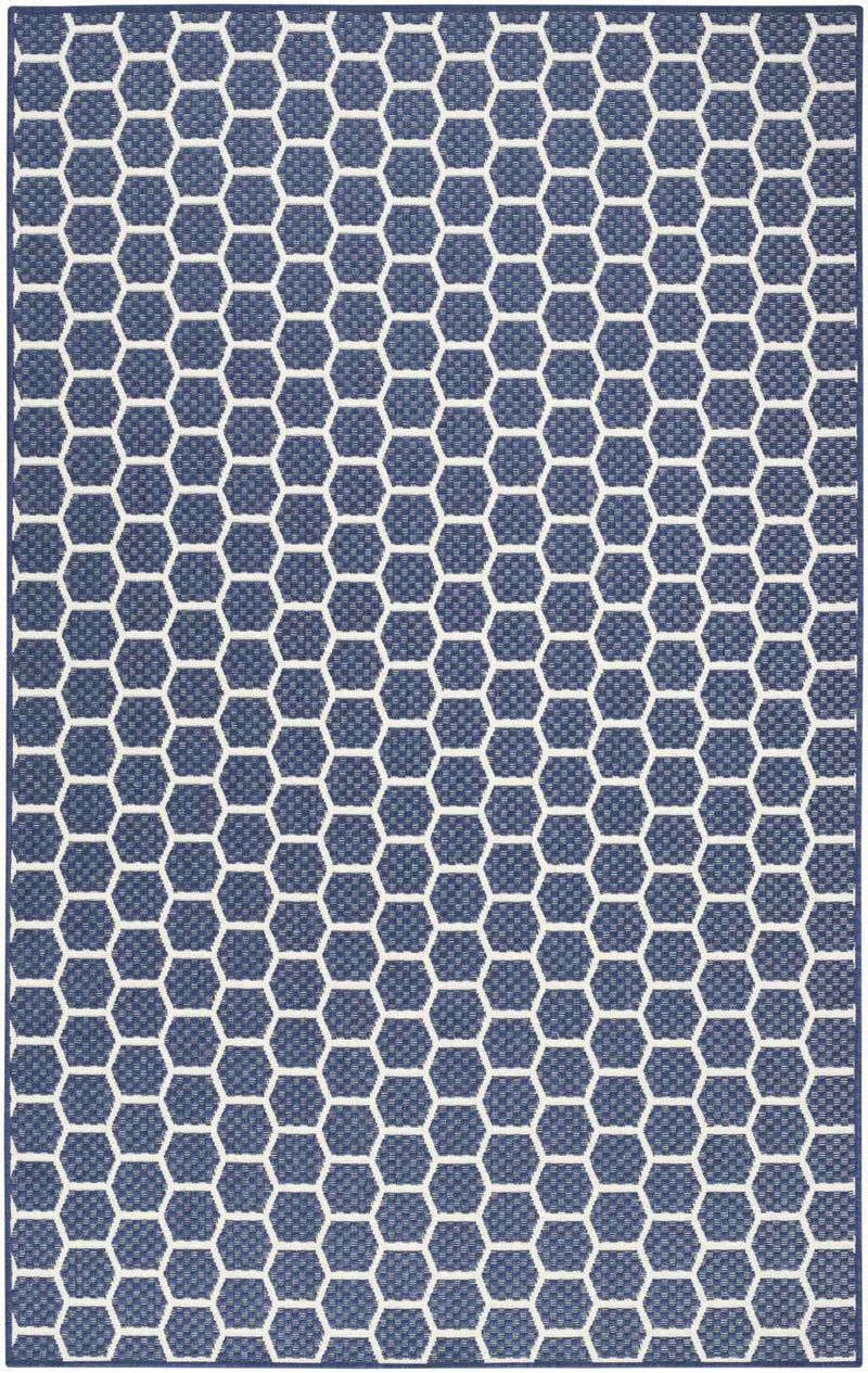 6' X 9' Navy Blue And Ivory Geometric Indoor Outdoor Area Rug