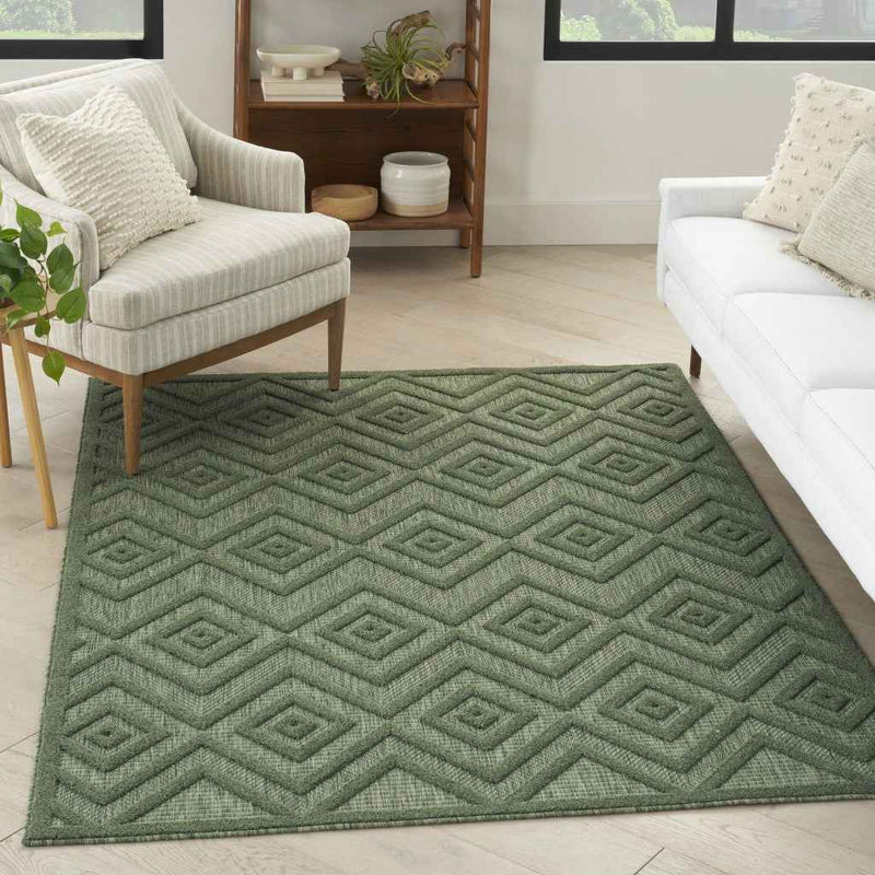 4' X 6' Dark Green And Light Green Geometric Indoor Outdoor Area Rug