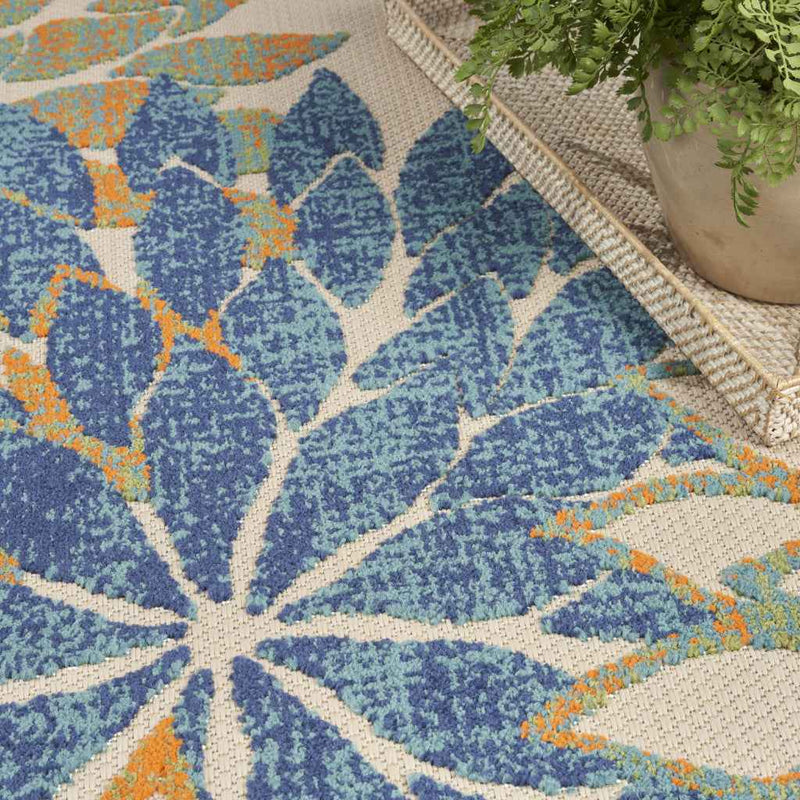 5' X 8' Blue Yellow And Blue Floral Indoor Outdoor Area Rug