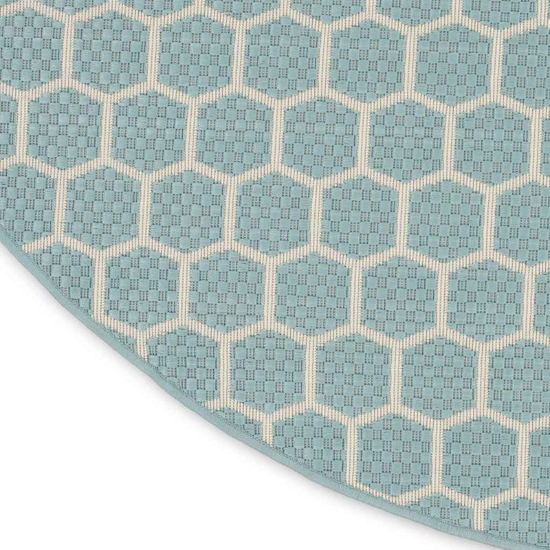 8' Aqua And Ivory Geometric Indoor Outdoor Area Rug