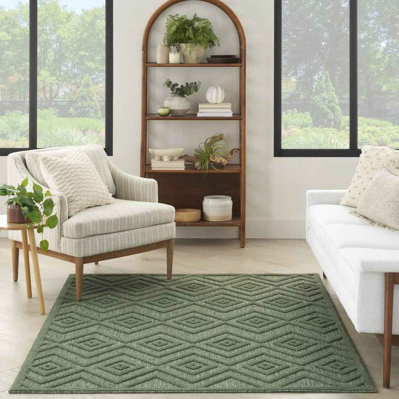 5' X 7' Dark Green And Light Green Geometric Indoor Outdoor Area Rug