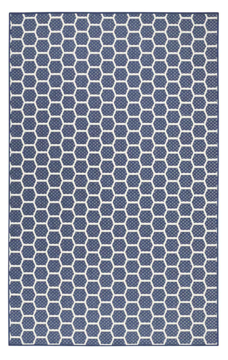 9' X 12' Navy Blue And Ivory Geometric Indoor Outdoor Area Rug