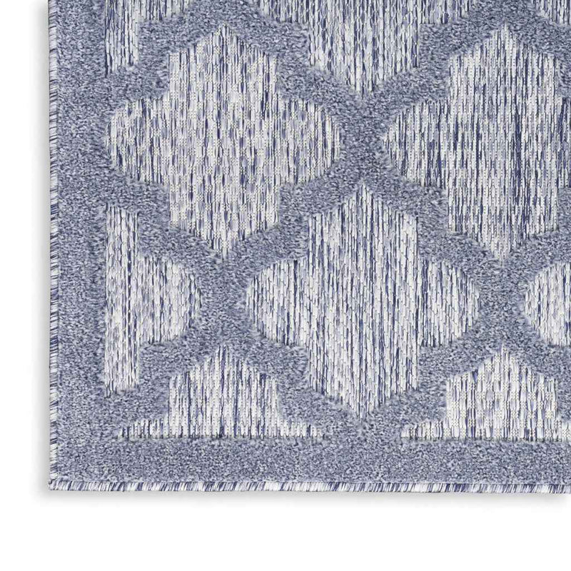 6' Denim Blue And Ivory Geometric Indoor Outdoor Area Rug