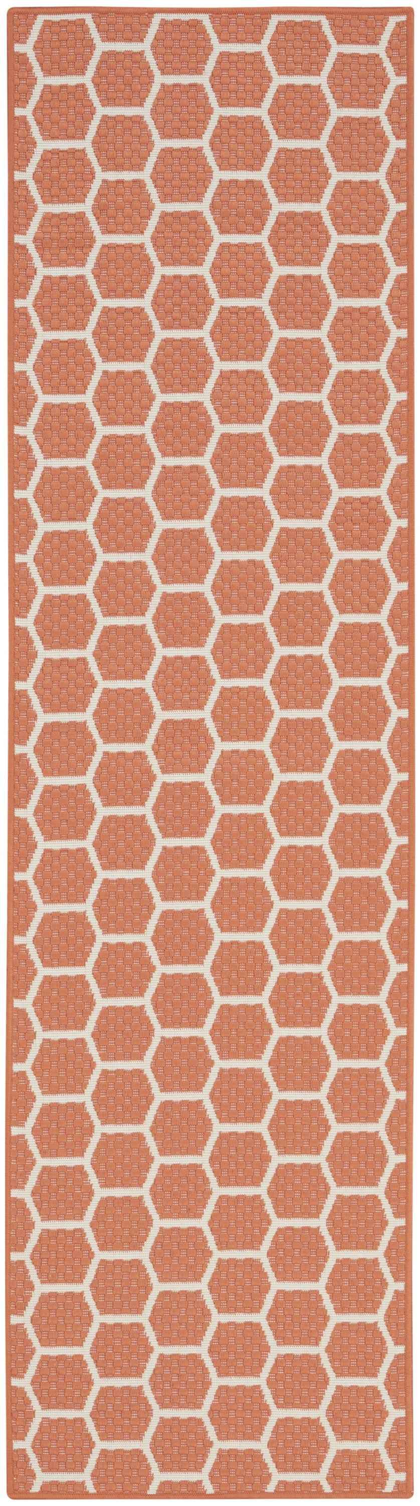 6' Coral And Ivory Geometric Indoor Outdoor Area Rug