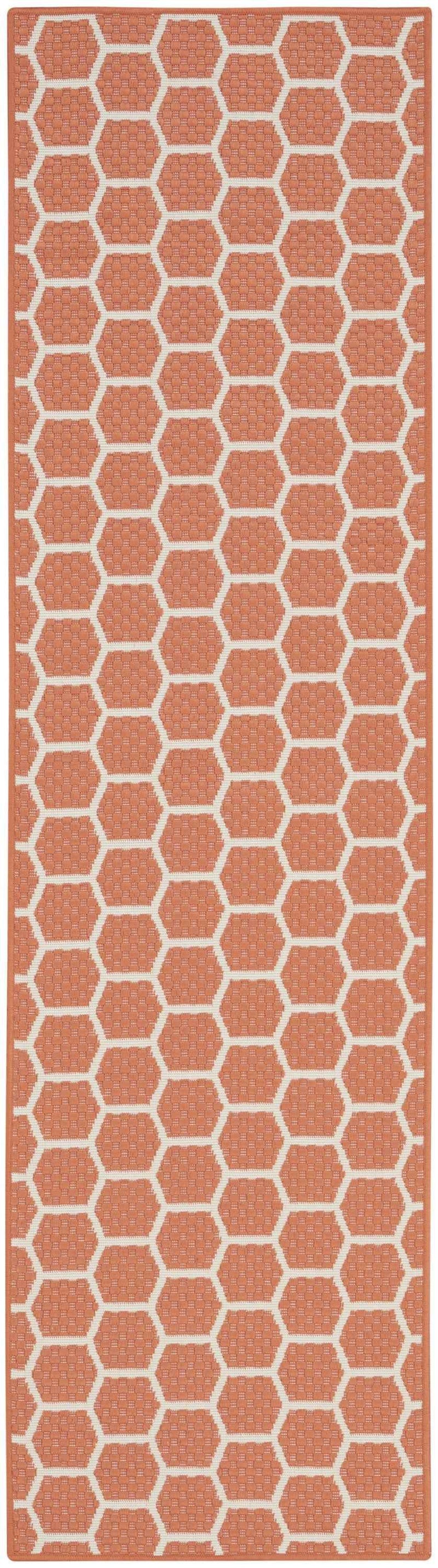 6' Coral And Ivory Geometric Indoor Outdoor Area Rug