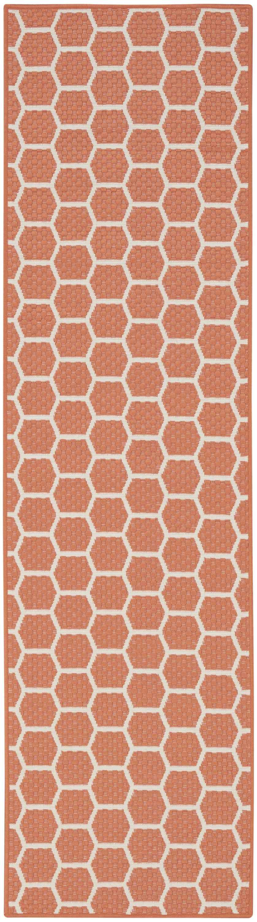 6' Coral And Ivory Geometric Indoor Outdoor Area Rug