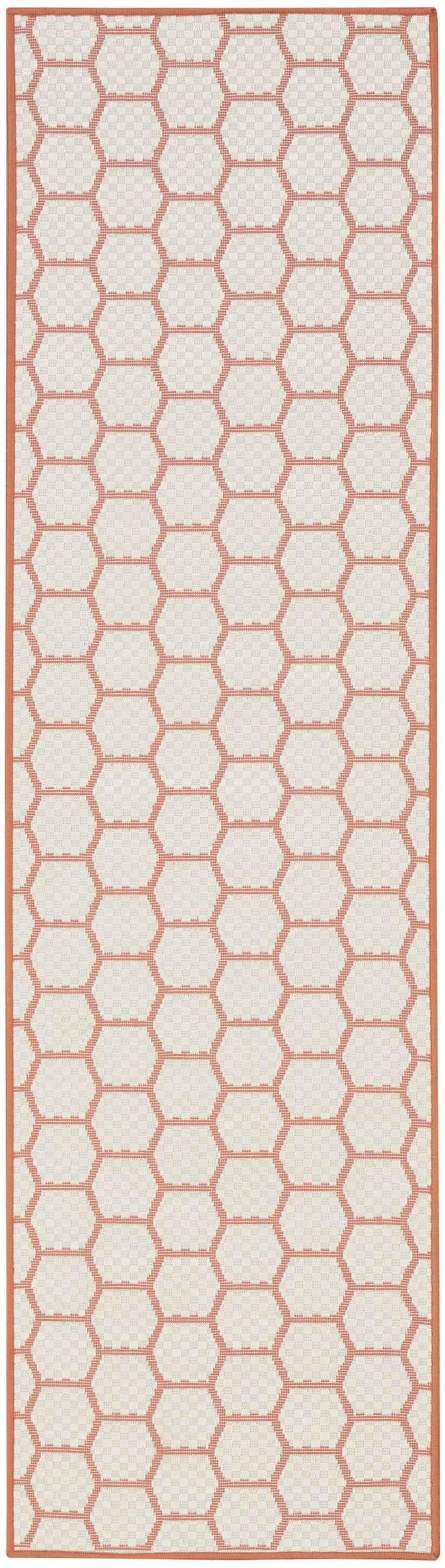 6' Coral And Ivory Geometric Indoor Outdoor Area Rug