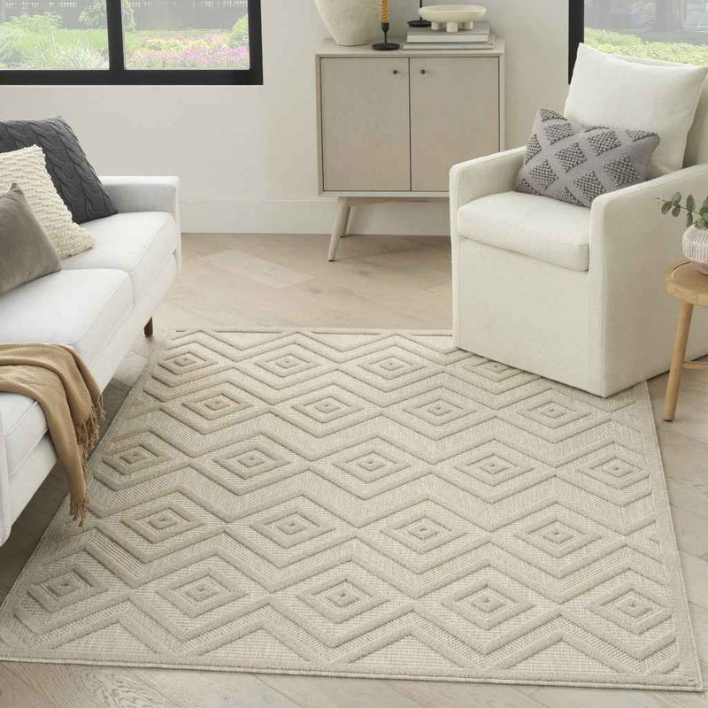 5' X 7' Cream And Beige Geometric Indoor Outdoor Area Rug