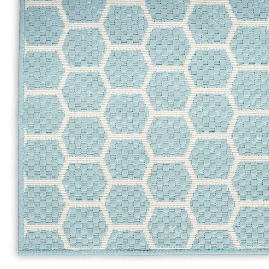 8' X 10' Aqua And Ivory Geometric Indoor Outdoor Area Rug