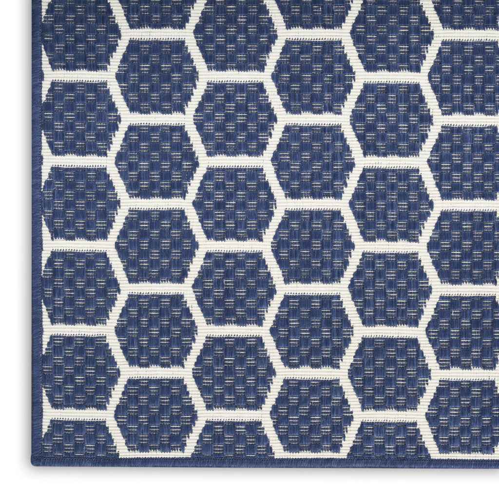 6' Navy Blue And Ivory Geometric Indoor Outdoor Area Rug