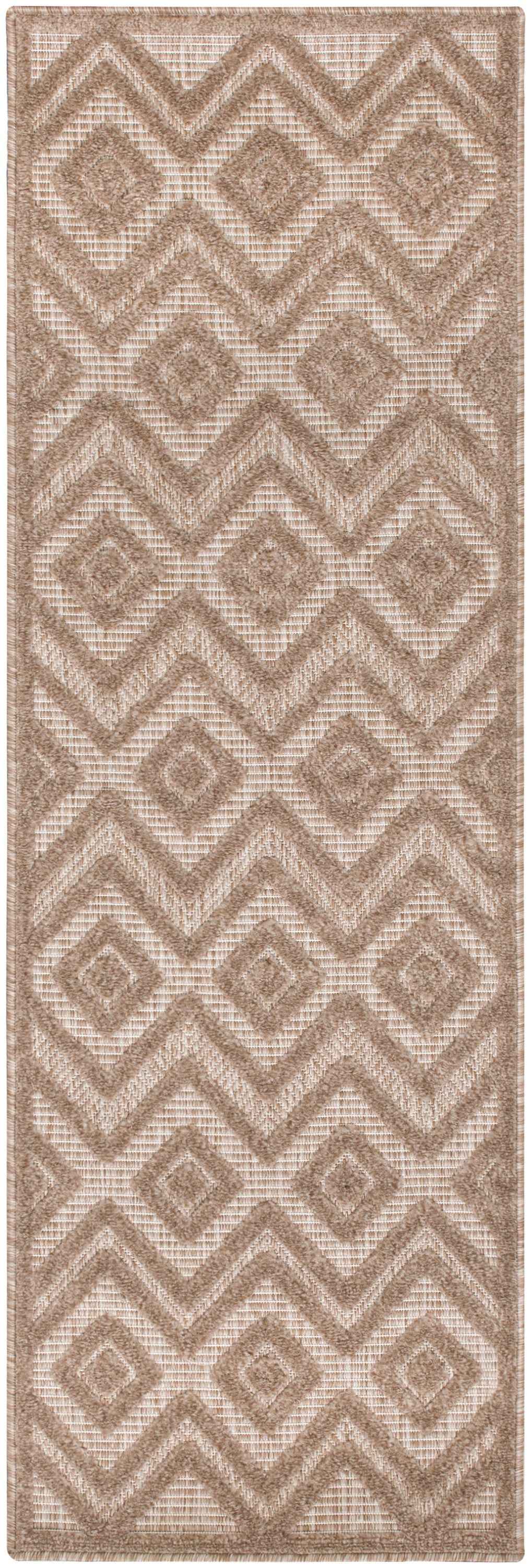 6' Natural And Ivory Geometric Indoor Outdoor Area Rug