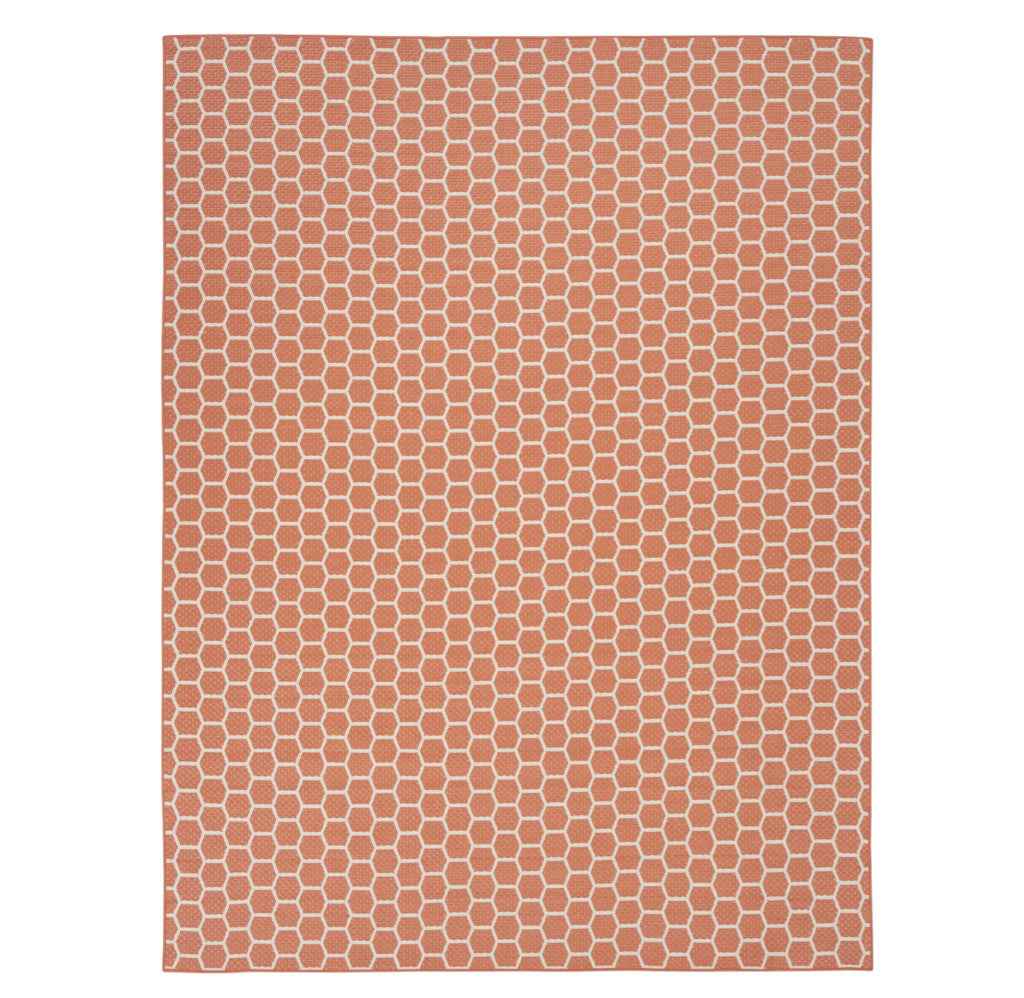8' X 10' Coral And Ivory Geometric Indoor Outdoor Area Rug