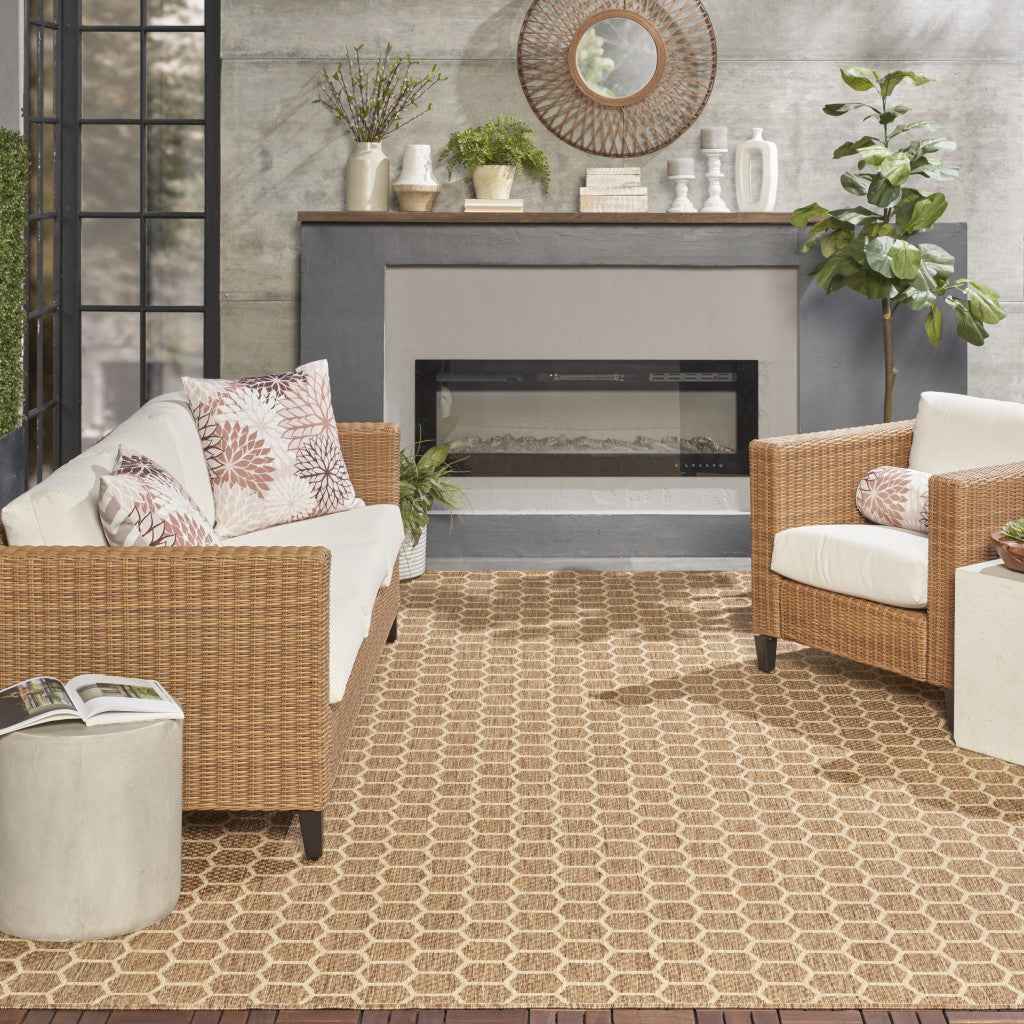 8' X 10' Natural And Beige Geometric Indoor Outdoor Area Rug