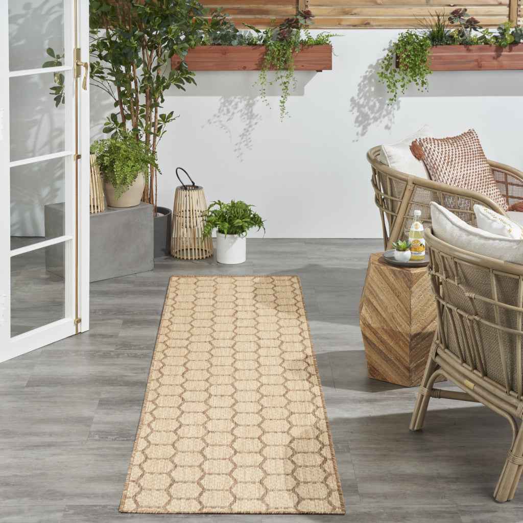 6' Natural And Beige Geometric Indoor Outdoor Area Rug