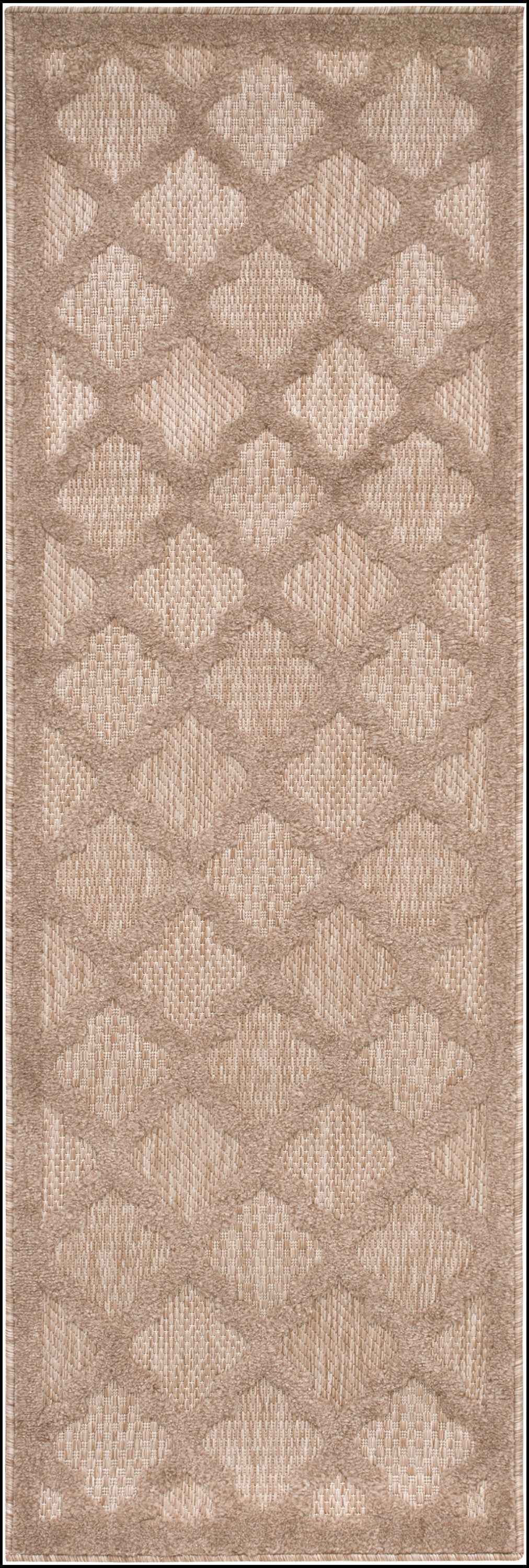 6' Natural And Beige Geometric Indoor Outdoor Area Rug