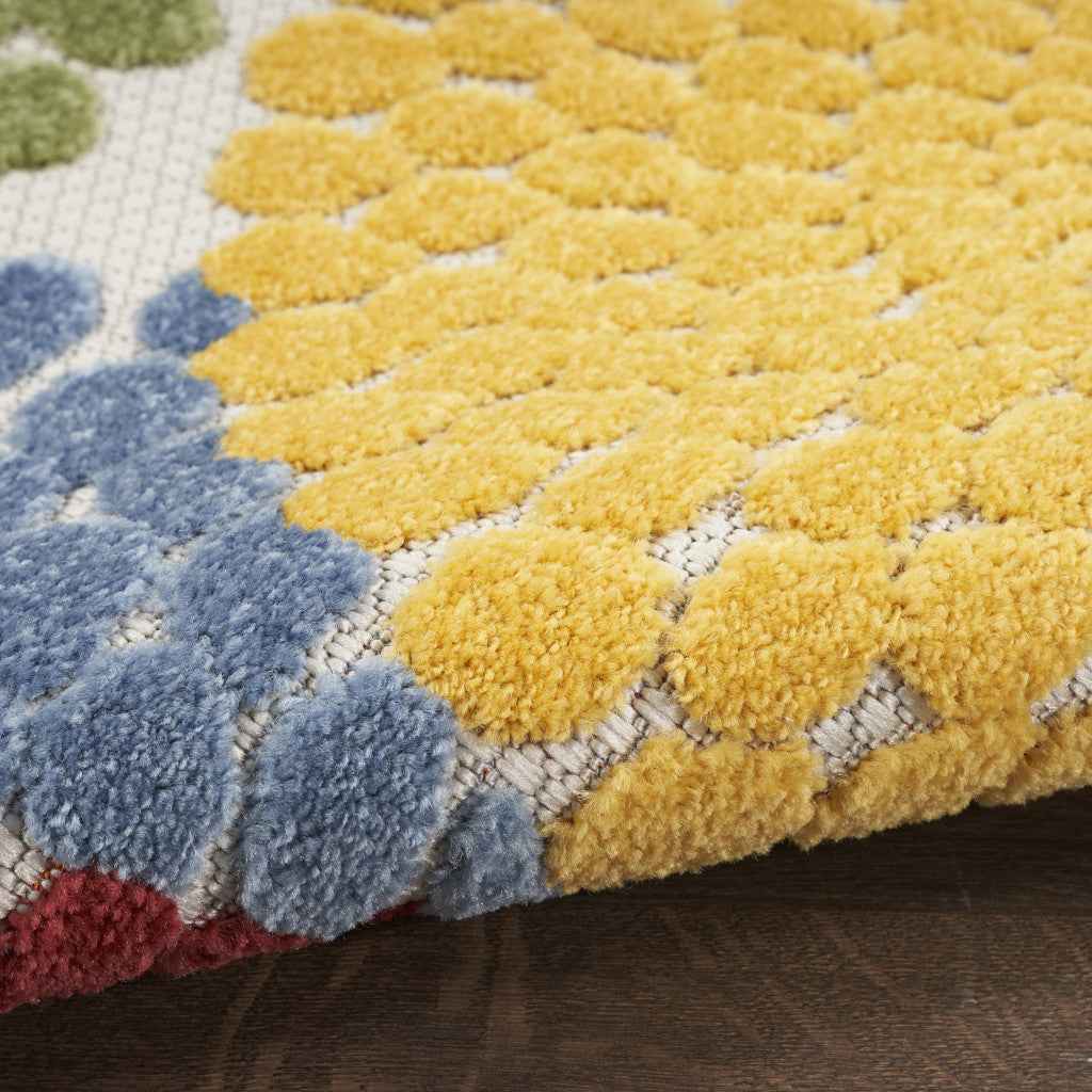 6' Blue Yellow Blue Red And Green Medallion Indoor Outdoor Area Rug