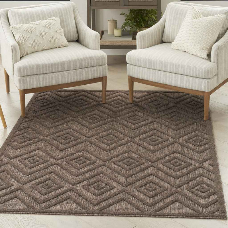 4' X 6' Dark Brown And Light Brown Geometric Indoor Outdoor Area Rug