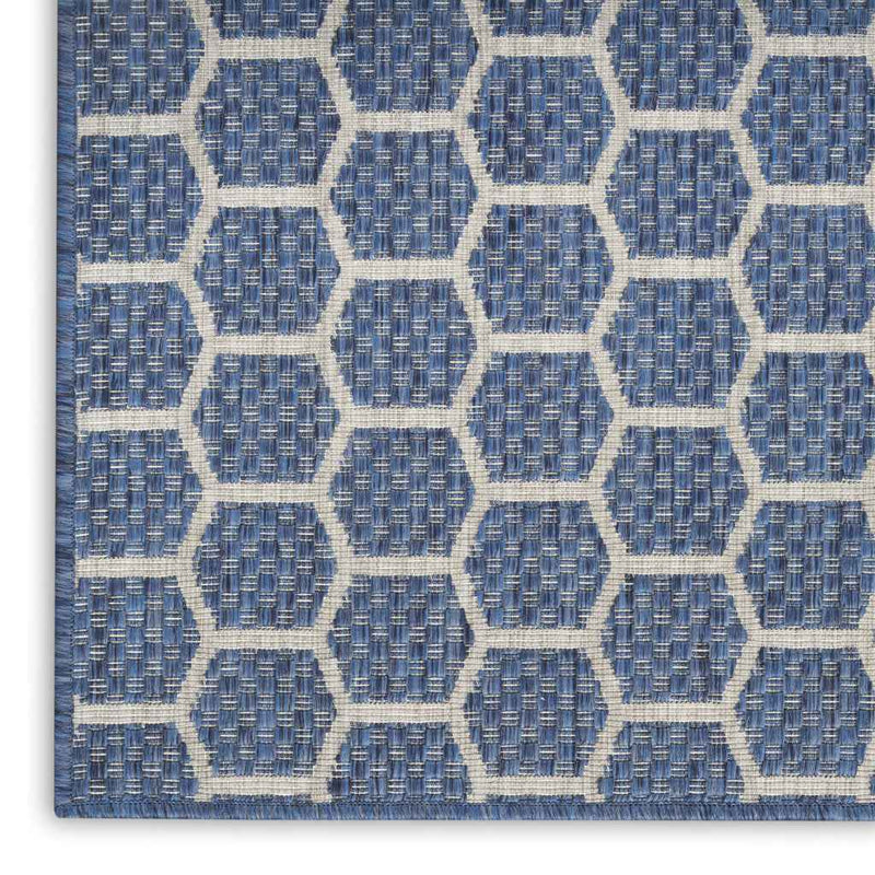 6' Blue And Ivory Geometric Indoor Outdoor Area Rug